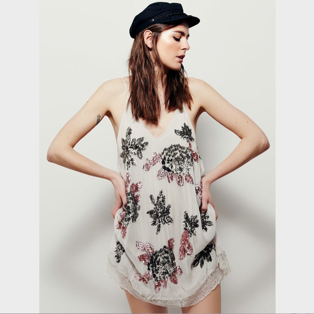 Free People Gilded Floral Slip Sequin Dress